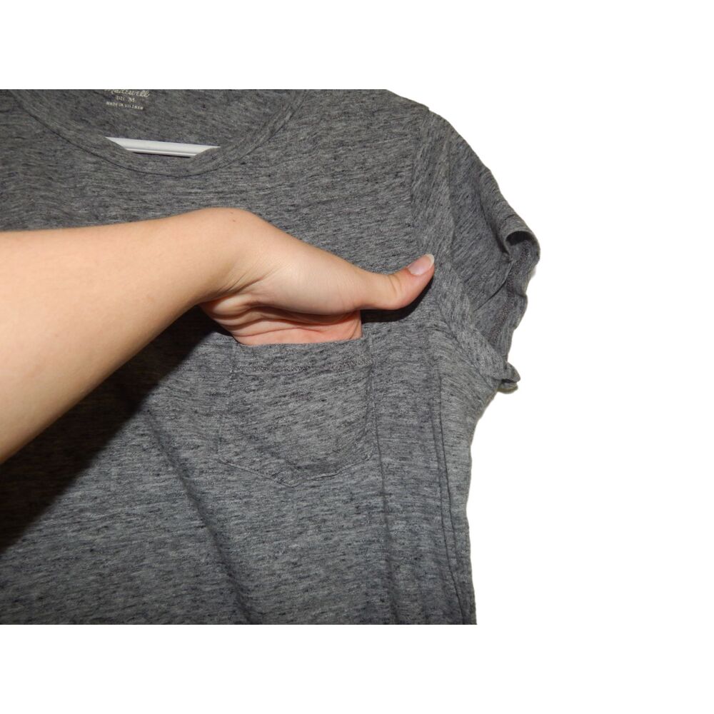 MADEWELL women's medium solid gray plain t-shirt with small pocket - Picture 3 of 4